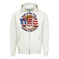 Oatmeal Heather land of the free usa because of the brave billie w Zipper Hoodie - texasbilliewilder