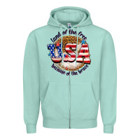 Seafoam land of the free usa because of the brave billie w Zipper Hoodie - texasbilliewilder