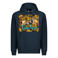Navy Western Teacher Pencil With Sunflowers Premium Hoodie - LillyAllenDesigns