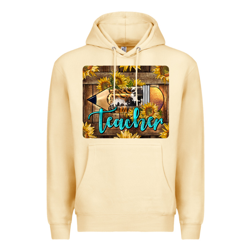 Western Teacher Pencil With Sunflowers Premium Hoodie by LillyAllenDesigns | Teevron