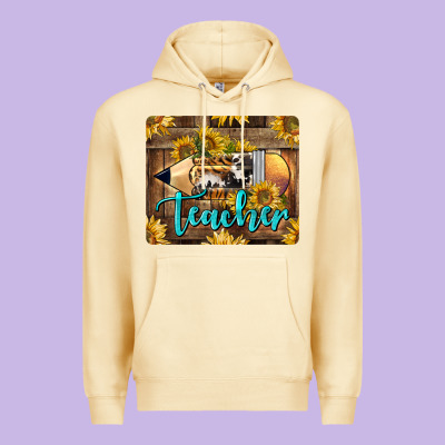 Western Teacher Pencil With Sunflowers Premium Hoodie Designed By Lillyallendesigns