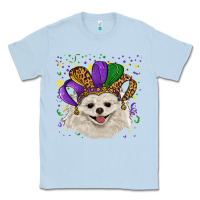Dusty Blue Mardi Gras White Pomeranian with Hat Classic Tee - RanaPortraitStore
