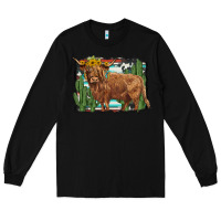 Black western cactus highland cow Long Sleeve Tee - BarkalooDesign