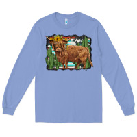 Colony Blue western cactus highland cow Long Sleeve Tee - BarkalooDesign