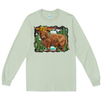Matcha western cactus highland cow Long Sleeve Tee - BarkalooDesign