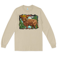 Mushroom western cactus highland cow Long Sleeve Tee - BarkalooDesign