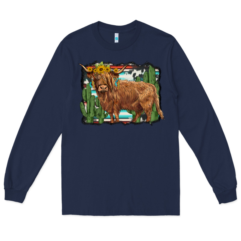 Western Cactus Highland Cow Long Sleeve Tee by BarkalooDesign | Teevron