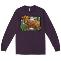 Plum western cactus highland cow Long Sleeve Tee - BarkalooDesign