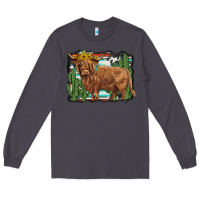 Smoke western cactus highland cow Long Sleeve Tee - BarkalooDesign