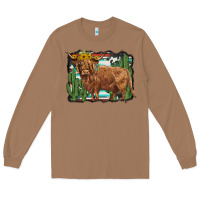 Toasted Coconut western cactus highland cow Long Sleeve Tee - BarkalooDesign