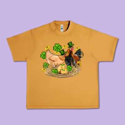 St Patricks Day Farm Chicken Rooster Chick  Shamrock Gold Urban Heavy Tee Designed By Artiststas