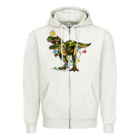 Oatmeal Heather tree rex christmas Zipper Hoodie - Zillion Design Studio
