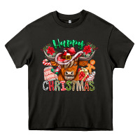 Asphalt Happy Christmas Cow Heavy Core Tee - CowhideDigitalArt