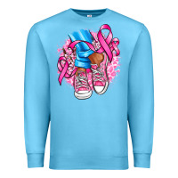 Ocean Blue cancer ribbon pink converse and flowers Premium Sweatshirt - AdoDesignShop