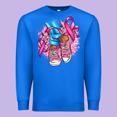Cancer Ribbon Pink Converse And Flowers Premium Sweatshirt Designed By Adodesignshop