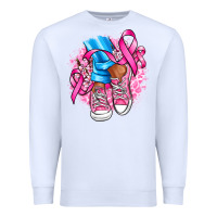 White cancer ribbon pink converse and flowers Premium Sweatshirt - AdoDesignShop