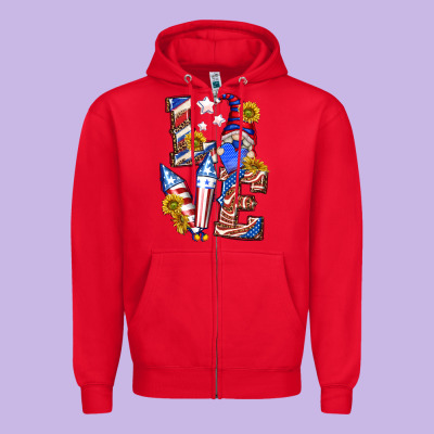 Zipper Hoodie love 4th of july with gnome
