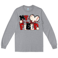 Heather Grey my heart is on that field baseball Long Sleeve Tee - MaliasSmallBusiness