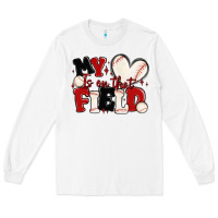 White my heart is on that field baseball Long Sleeve Tee - MaliasSmallBusiness