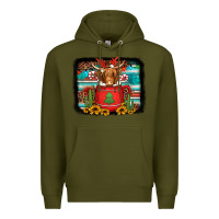 Army Green hot coco christmas highland cow with background Premium Hoodie - Jasminsmagicworld