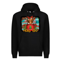 Black hot coco christmas highland cow with background Premium Hoodie - Jasminsmagicworld