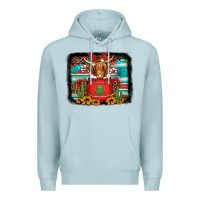 Blue Mist hot coco christmas highland cow with background Premium Hoodie - Jasminsmagicworld
