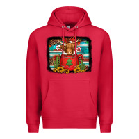 Cardinal hot coco christmas highland cow with background Premium Hoodie - Jasminsmagicworld