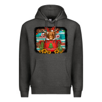Charcoal Heather hot coco christmas highland cow with background Premium Hoodie - Jasminsmagicworld