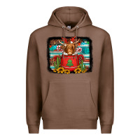 Chestnut hot coco christmas highland cow with background Premium Hoodie - Jasminsmagicworld