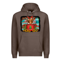Coffee hot coco christmas highland cow with background Premium Hoodie - Jasminsmagicworld