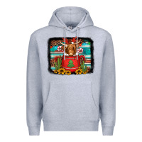 Heather Grey hot coco christmas highland cow with background Premium Hoodie - Jasminsmagicworld