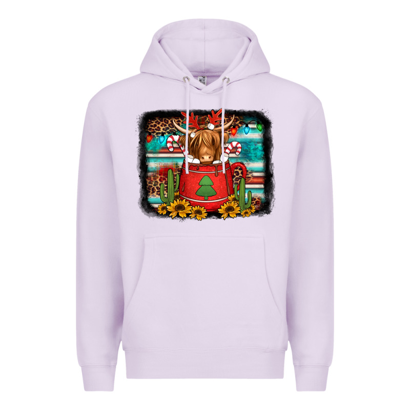Hot Coco Christmas Highland Cow With Background Premium Hoodie by Jasminsmagicworld | Teevron