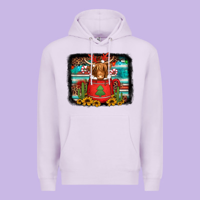 Hot Coco Christmas Highland Cow With Background Premium Hoodie Designed By Jasminsmagicworld