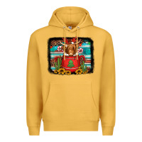 Mustard hot coco christmas highland cow with background Premium Hoodie - Jasminsmagicworld