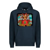 Navy hot coco christmas highland cow with background Premium Hoodie - Jasminsmagicworld