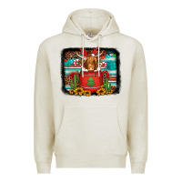 Oatmeal Heather hot coco christmas highland cow with background Premium Hoodie - Jasminsmagicworld