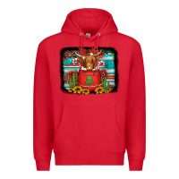 Red hot coco christmas highland cow with background Premium Hoodie - Jasminsmagicworld