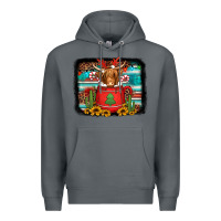 Rock hot coco christmas highland cow with background Premium Hoodie - Jasminsmagicworld