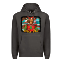 Smoke hot coco christmas highland cow with background Premium Hoodie - Jasminsmagicworld