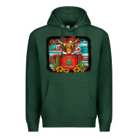 Sports Green hot coco christmas highland cow with background Premium Hoodie - Jasminsmagicworld