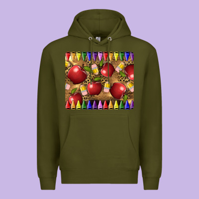 Teacher Crayons And Apples Premium Hoodie Designed By Lillyallendesigns