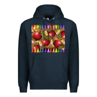 Navy Teacher Crayons And Apples Premium Hoodie - LillyAllenDesigns