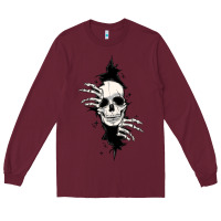 Burgundy skull in the wall file Long Sleeve Tee - MaliasSmallBusiness