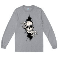 Heather Grey skull in the wall file Long Sleeve Tee - MaliasSmallBusiness