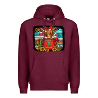 Burgundy hot coco christmas highland cow with background Premium Hoodie - Jasminsmagicworld
