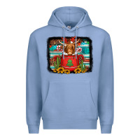 Colony Blue hot coco christmas highland cow with background Premium Hoodie - Jasminsmagicworld