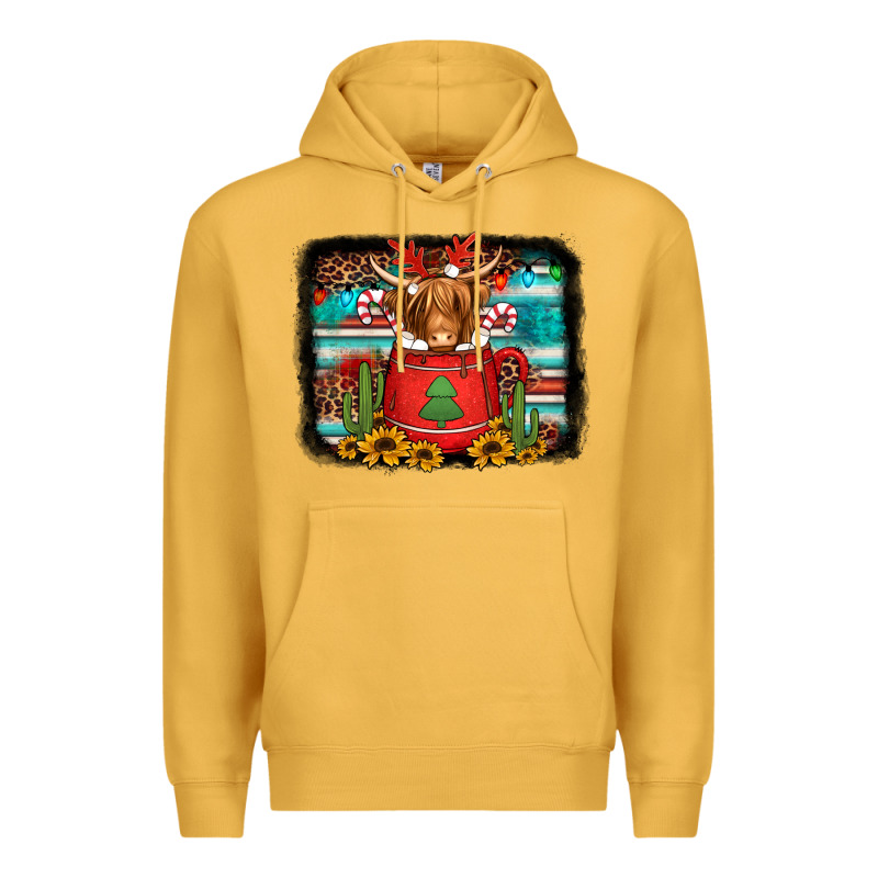 Hot Coco Christmas Highland Cow With Background Premium Hoodie by Jasminsmagicworld | Teevron