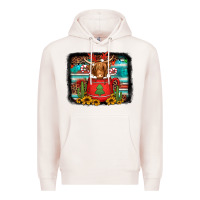Pale Pink hot coco christmas highland cow with background Premium Hoodie - Jasminsmagicworld