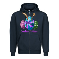 Navy easter bunny ear eggs easter vibes Zipper Hoodie - RanaPortraitStore