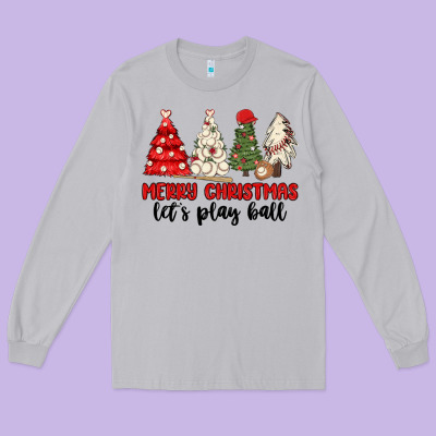 Long Sleeve Tee merry christmas let s play ball baseball